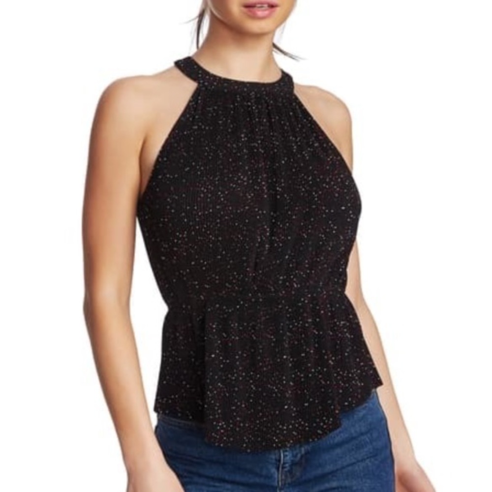 1. State Polka Dot Print Pleated Halter Tank Top Size Medium